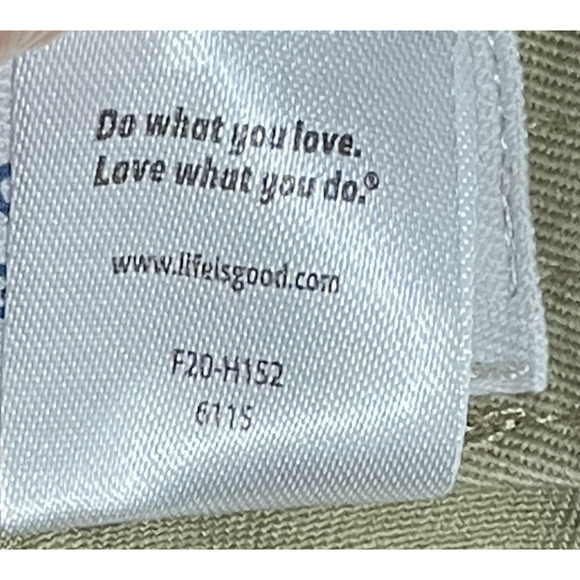 Life Is Good Chill Cap Be Kind Tattered Heart Patch Strap Back Hat Khaki Green - Picture 10 of 10